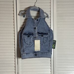 & Other Stories Light Wash Denim Halter Crop Top